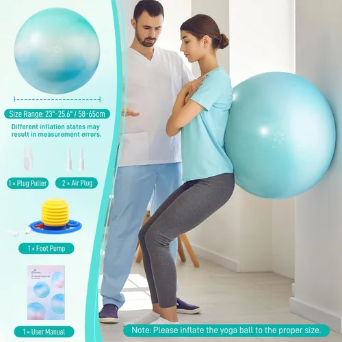 Vista 6 de Sportneer Pelota de ejercicio extra gruesa – Pelota de yoga de 25.6 pulgadas con bomba rápida – Silla de bola de fitness resistente a estallidos
