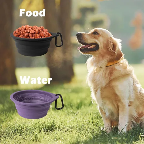Vista 5 de PetBonus 2-Pack Silicone Collapsible Dog Bowls and Dog Collar Safety Clip