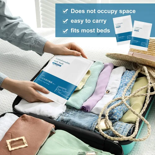 Vista 7 de Preboun Juego de 5 sábanas desechables para hotel, incluye sábanas de cama, fundas de almohada, funda de almohada, funda blanca suave y portátil