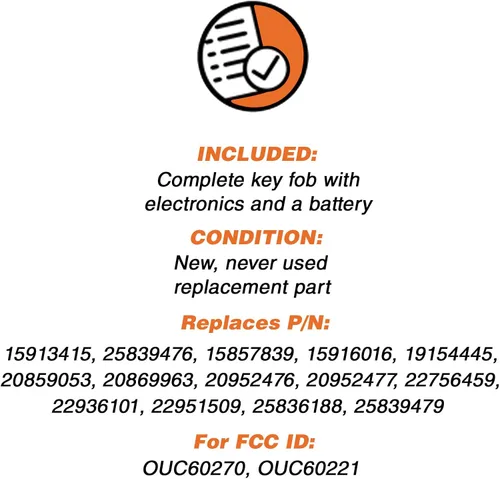 Vista 3 de llavero transmisor de repuesto, control remoto para auto y llave transpondedora sin cortar compatible con 15913415, 25839476, ID 46 Compatible
