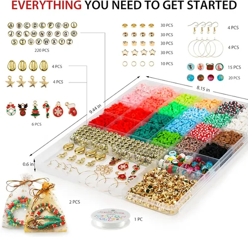 Vista 3 de Dowsabel Kit de 6000 Piezas de Cuentas de Arcilla Navideñas para Hacer Pulseras para Principiantes, Kit de Cuentas de Arcilla con Encantos
