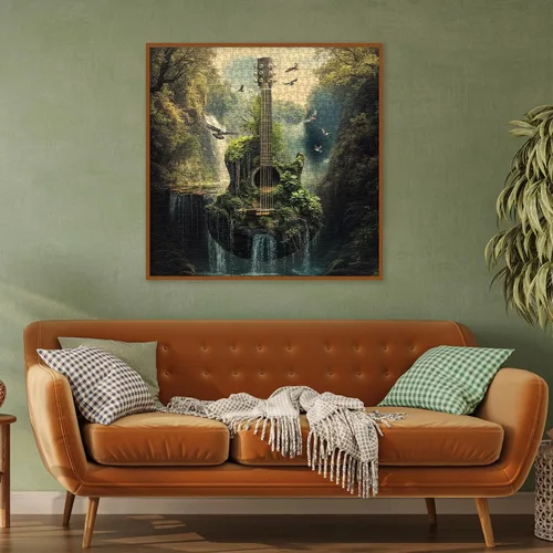 Vista 5 de Rompecabezas de 1000 piezas para adultos, diseño de bosque de guitarra, naturaleza, rompecabezas de fantasía, paisaje, pájaro, plantas, desafiantes