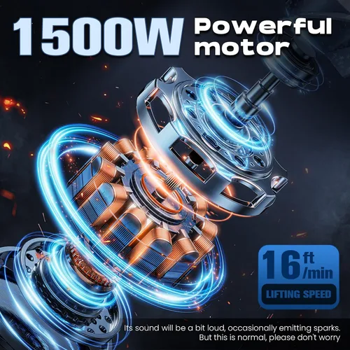 Vista 6 de NEWTRY Polipasto eléctrico de 1100 lb con control remoto inalámbrico de 110/120 voltios, polipasto eléctrico portátil de potencia 16 pies/min
