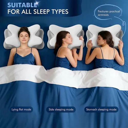 Vista 5 de Almohadas de espuma viscoelástica con doble funda lavable extraíble – Almohada cervical de contorno ergonómico para aliviar el dolor de cuello