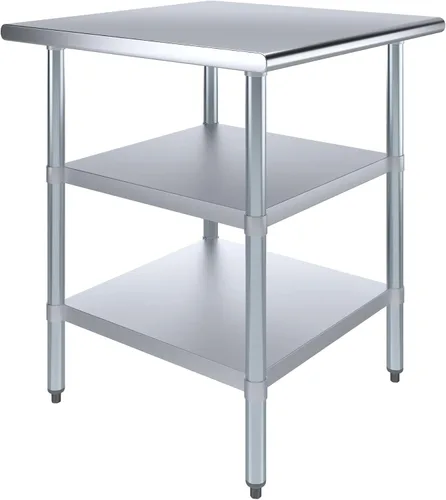 Vista 15 de Mesa de trabajo de acero inoxidable con 2 estantes Mesa de utilidad de metal Utilidad comercial y residencial NSF