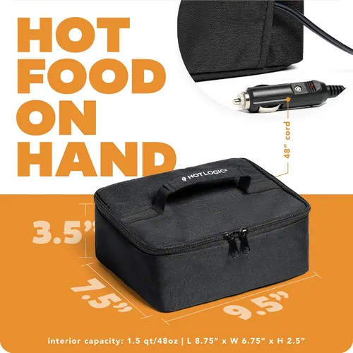 Vista 4 de HOTLOGIC Paquete de mini calentador eléctrico portátil de alimentos, incluye loncheras térmicas de 120 V (azul) y 12 V (negra)