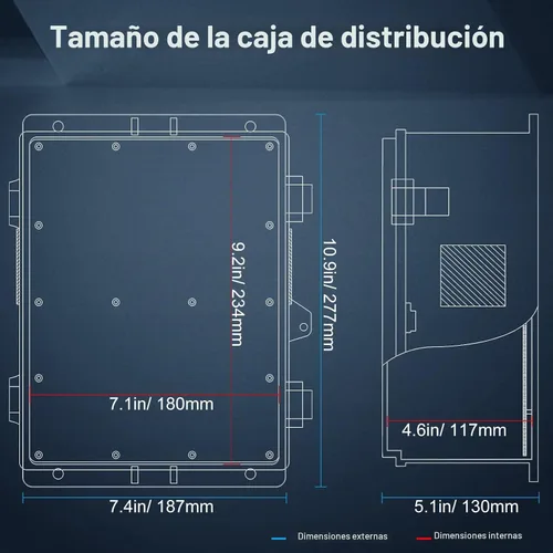 Vista 6 de Namunanee - Caja de conexiones eléctricas para exterior, recinto resistente al agua de ABS con panel de montaje interno y tapa con bisagras, 9.2" H