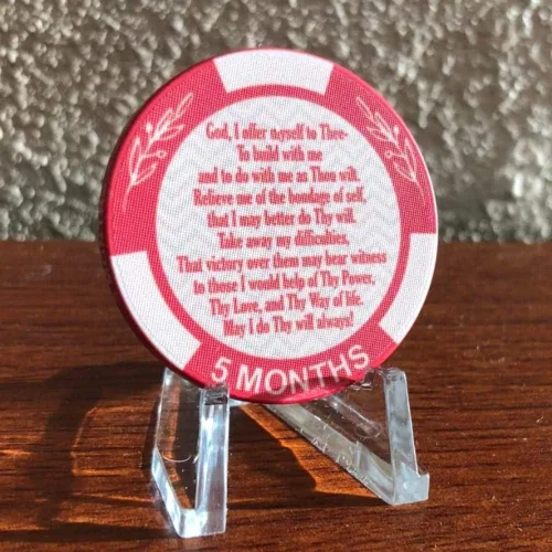 Vista 3 de 5 meses AA Chip Tercer Paso Oración en la parte posterior 150 Días Sobriedad Chip Mensual AA Monedas