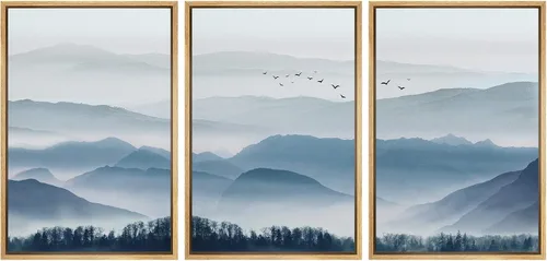 Vista 55 de NWT Lienzo enmarcado para pared, juego de arte en acuarela pastel, bosque de montaña oscura, naturaleza silvestre, ilustraciones de arte moderno