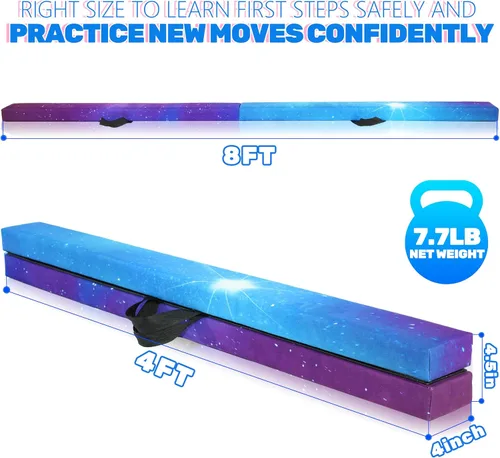 Vista 2 de FC FUNCHEER - Viga de equilibrio plegable, viga de suelo para gimnasia, equipo de gimnasia para niños, base de madera, fondo antideslizante y bolsa