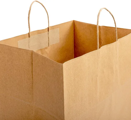 Vista 6 de AmerCare Royal Case - 200 bolsas de papel kraft reciclables con asas trenzadas, bolsas de comestibles marrones ecológicas, embalaje duradero