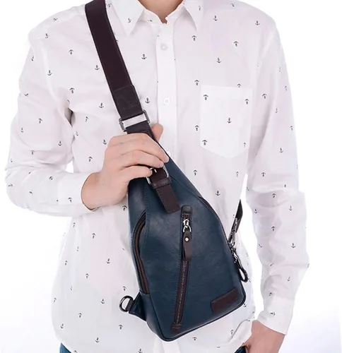 Vista 6 de Mochila estilo bandolera de piel para hombres y mujeres, bandolera de hombro, al pecho, mochila de uso diario para viajes, al aire libre