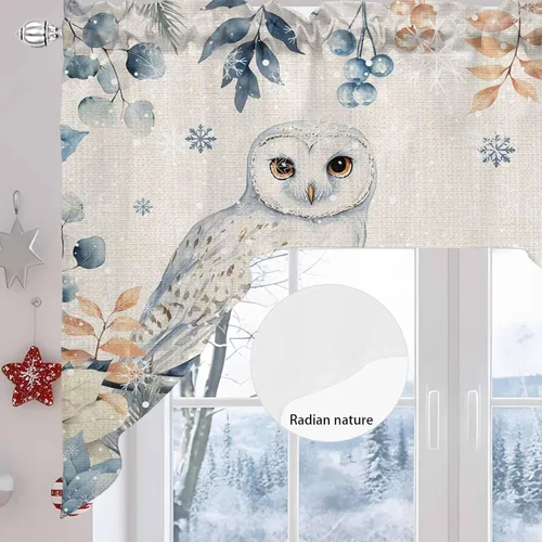 Vista 6 de Cortinas de cocina con cenefa de eucalipto de Navidad, con bolsillo para barra, cortinas para dormitorio, sala de estar, baño, cafetería, ventanas