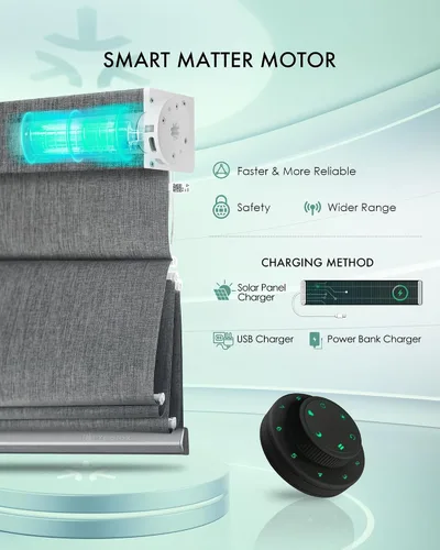Vista 3 de Yoolax Persianas romanas motorizadas con filtro de luz inteligentes para ventanas compatibles con Alexa, Google Home, Homekit, persianas romanas