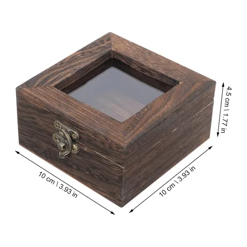 Vista 6 de Mipcase Vitrina de madera con tapa de cristal para joyas, almacenamiento de accesorios, bandeja de joyería de madera para coleccionables, caja