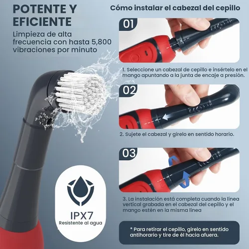 Vista 7 de LifeBasis Kit de Cepillo Restregador Eléctrico Recargable de 11 Piezas, Cepillo de Limpieza Eléctrico Inalámbrico, IPX7 Impermeable, Cepillo