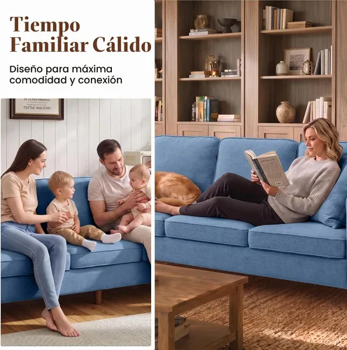 Vista 3 de Kingfun - Sofá de chenilla de 80 pulgadas, sofá de 3 plazas, sofás modernos de mediados de siglo con patas de madera maciza para sala de estar