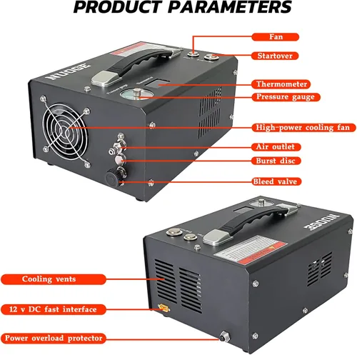 Vista 5 de Pcp Compresor de aire, 4500Psi 30Mpa Auto-Stop Powered by Car 12V DC o Home 110V AC W/Convertidor Paintball/Buceo Tanque Compresor Bomba