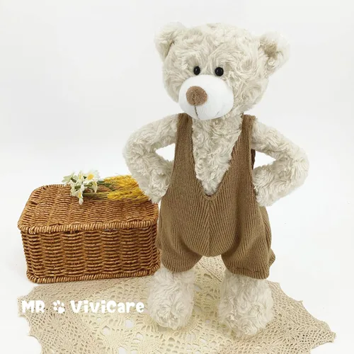 Vista 8 de MR VIVICARE Oso de peluche de 34.3 cm de color crema y beige para niños y bebés recién nacidos, osos de peluche vestidos de punto y de felpa