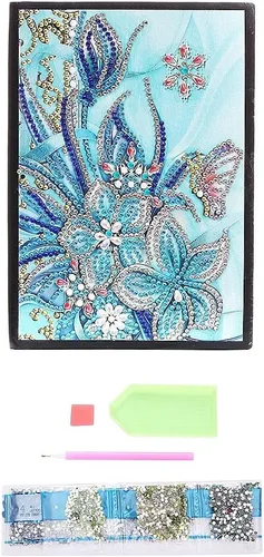 Vista 2 de Generic 5D Diamond Painting Notebook and Bookmark Kits Butterfly Among Flowers Cover Leather Special Shaped Journal Sketchbook Crystal Diamond Art