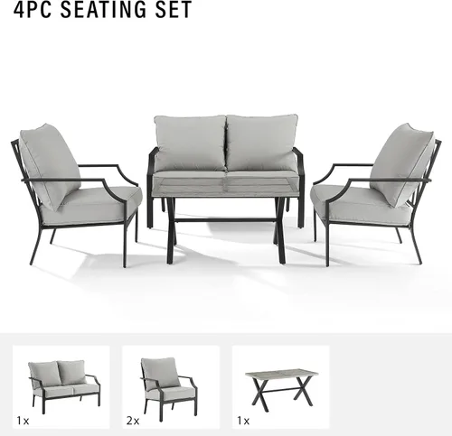 Vista 11 de Crosley Furniture Otto - Juego de muebles de patio de 4 piezas Chevron para exteriores, juegos de conversación para porche, negro mate con cojines