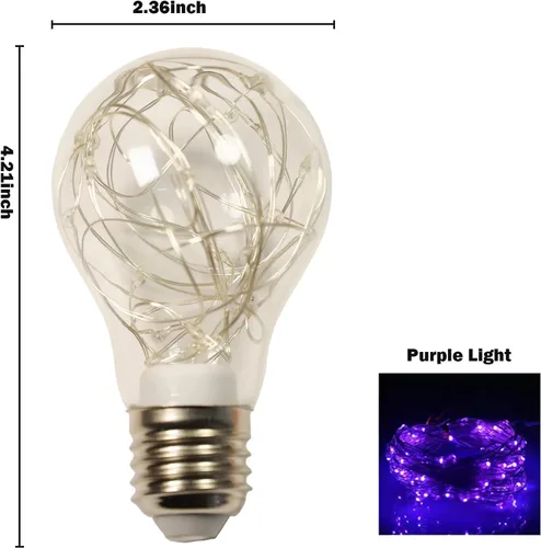 Vista 2 de Bombilla decorativa morada, bombillas LED de hadas moradas de 2 W, bombillas lindas equivalentes a 15 W para lámparas colgantes, recámara, sala