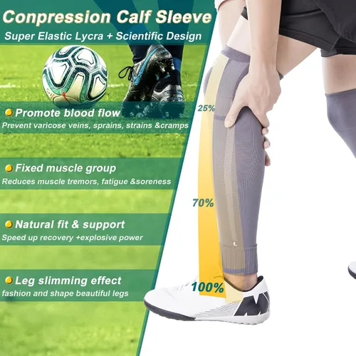 Vista 3 de Calcetines de compresión de manga de pantorrilla para hombres y mujeres, jóvenes, manga de pierna de rugby, calcetines de protección para fútbol