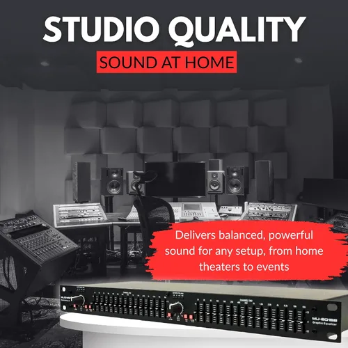 Vista 7 de MUSYSIC Ecualizador gráfico para audio doméstico Ecualizador estéreo de 15 bandas Montaje en rack EQ Ecualizador digital para el hogar, analizador