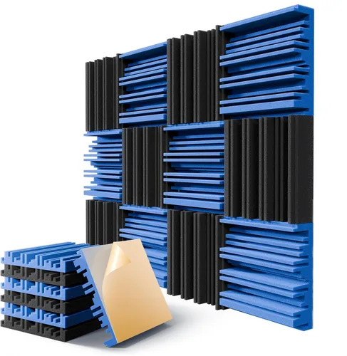 Vista 9 de Paquete de 8 paneles de espuma a prueba de sonido autoadhesivos para pared, paneles acústicos de 12 x 12 x 2 pulgadas, espuma de insonorización