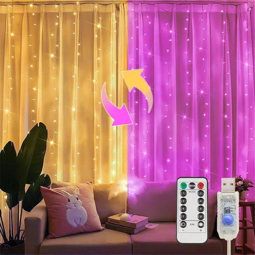 Vista 12 de suddus Luces de Cortina para Dormitorio, 90 Luces LED de Cadena Colgantes para Exteriores, Luces de Cortina de Hadas para Interiores para Navidad