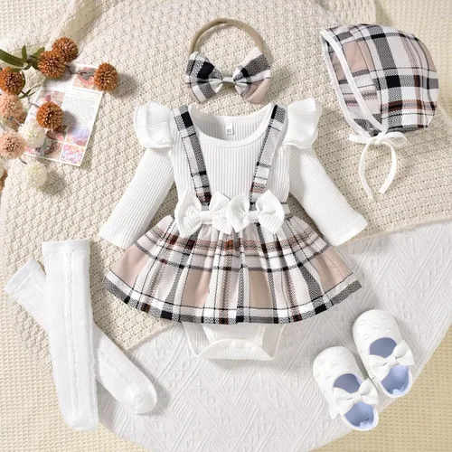 Vista 68 de Unutiylo Ropa de bebé recién nacida prematura con tirantes, traje de otoño e invierno, traje de manga larga con volantes