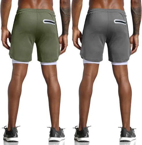 Vista 3 de Leidowei - Pantalones cortos 2en1, ligeros, de 7pulgadas y con bolsillos con cremallera para hombre, para entrenamiento, correr, hacer yoga