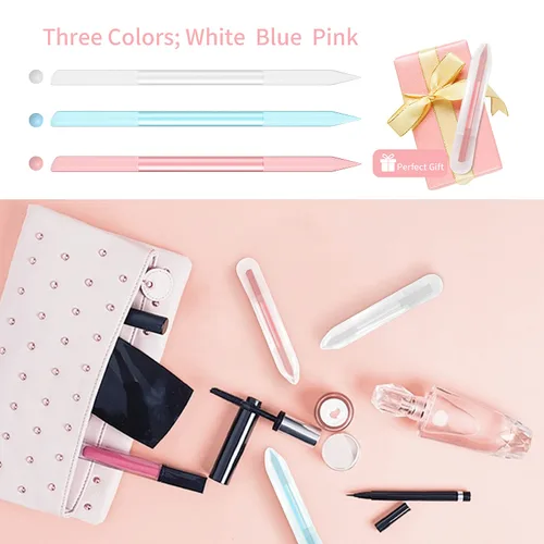 Vista 6 de Juego de 3 herramientas de cristal para quitar cutículas, lima de uñas, removedor de cutículas, juego de herramientas de cristal de doble cara