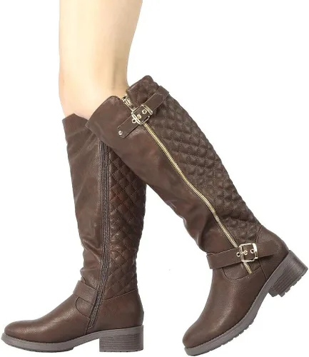 Vista 8 de DREAM PAIRS - Botas de montar de invierno para mujer cómodas hasta la rodilla y de pantorrilla ancha