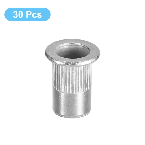 Vista 3 de uxcell Tuercas de remache 1/4-20, 30 tuercas roscadas de cabeza plana moleteadas de acero inoxidable 304 para metal, plástico