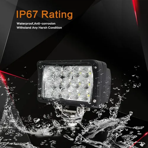 Vista 6 de Paquete de 4 luces LED de trabajo de 6.3 pulgadas, rectangular, 12/24 voltios CC 45 W, 4500 lm, barra de luz LED brillante de 6500 K, resistente al