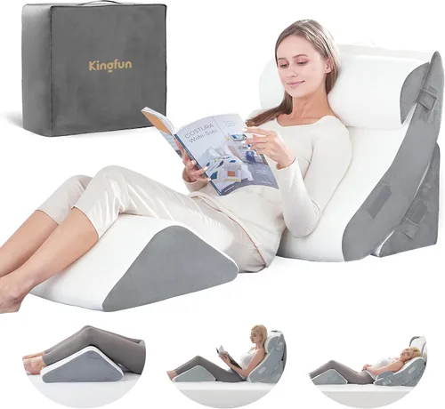 Vista 11 de Kingfun - Juego de 4 almohadas ortopédicas de cuña para cama, de espuma viscoelástica para dormir, almohada triangular transpirable, espuma
