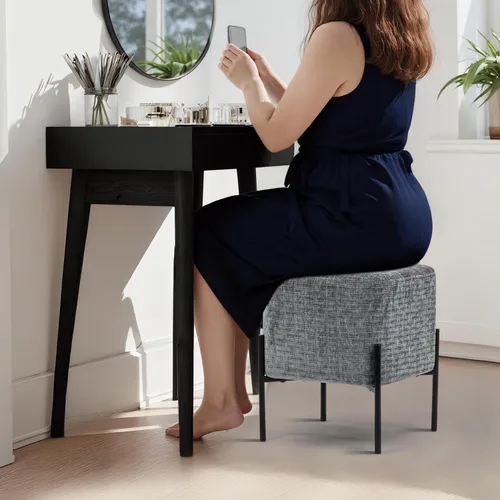 Vista 2 de Get Set - Taburete de pie cuadrado, moderno taburete tapizado, reposapiés, sofá, reposapiés, asiento otomano para sala de estar, dormitorio