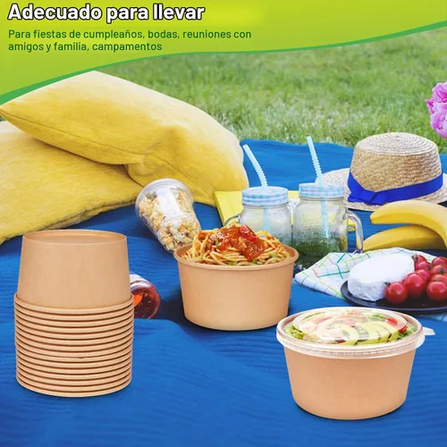 Vista 4 de greensight Cuencos de papel grandes de 32oz con tapas, paquete de 50 Marrón