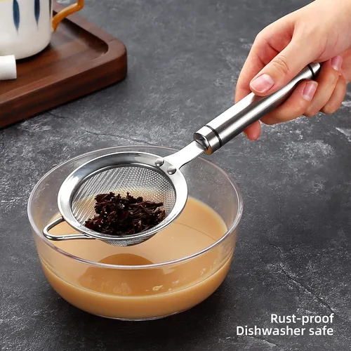 Vista 3 de Coladores de malla fina de acero inoxidable 304 para cocina, colador-escumador con asa, tamiz para alimentos, té, arroz, aceite, fideos, frutas