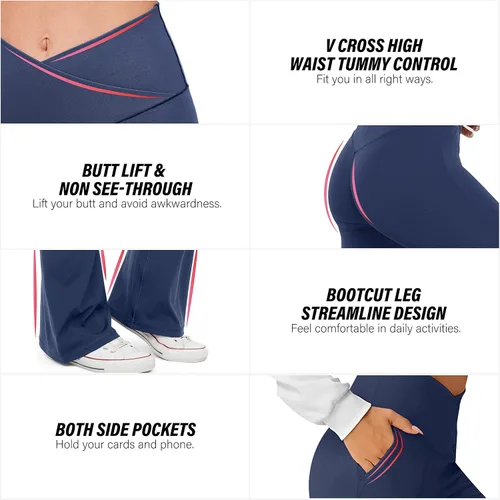 Vista 56 de HEGALY Pantalones de yoga acampanados para mujer, leggings cruzados, suaves, de cintura alta, pantalones casuales de entrenamiento con corte de bota