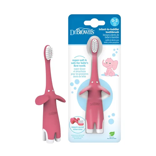 Vista 23 de Dr. Brown's Cepillo de dientes para bebés y niños pequeños, elefante, azul, 0-3 años