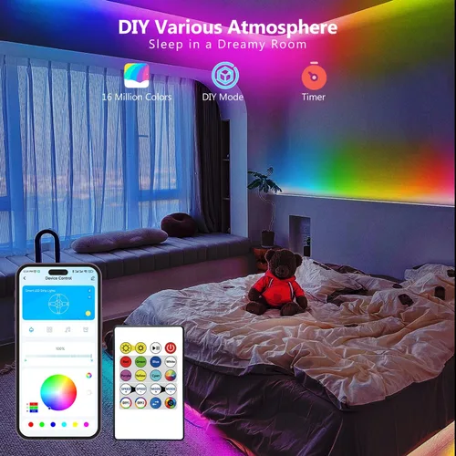 Vista 6 de dalattin - Tira de luces LED IC RGB COB inteligente, 576 LEDs/m, alta densidad direccionable, flexible con control remoto y aplicación, 5 metros
