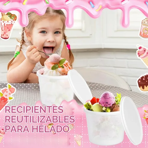 Vista 4 de 12 Piezas Cubos de Helado de 1 Galón con Tapas, Recipientes Redondos de Plástico de Almacenamiento de Alimentos de 135 oz, Cubeta de Ron de Cóctel