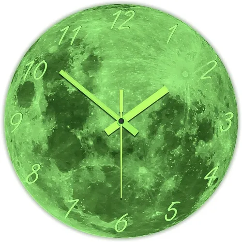 Vista 7 de The Geeky Days Reloj de pared con luna que brilla en la oscuridad para sala de estar, diseño moderno, luminoso, silencioso, sin tictac, decoración