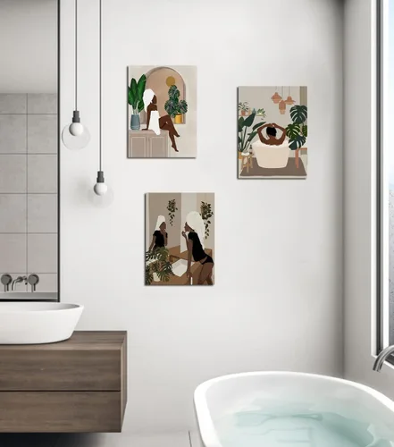Vista 4 de Arte de pared de mujer negra, póster moderno de niña negra, arte de mujer africana, decoración de pared de baño, arte afroamericano, arte de pared