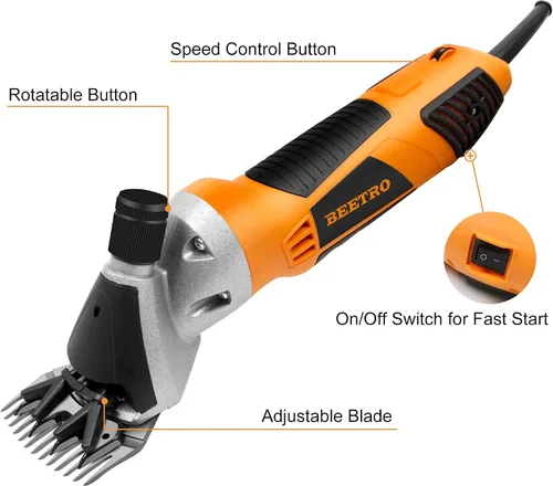 Vista 5 de BEETRO Tijeras eléctricas profesionales de ovejas de 550 W, cortadoras de aseo de animales para ovejas, cabras alpacas y más, 6 velocidades, corte