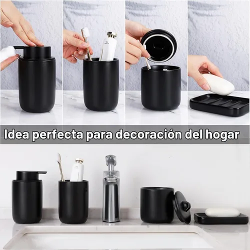 Vista 2 de BosilunLife Juego de 4 accesorios de baño de cerámica negra Negro suave