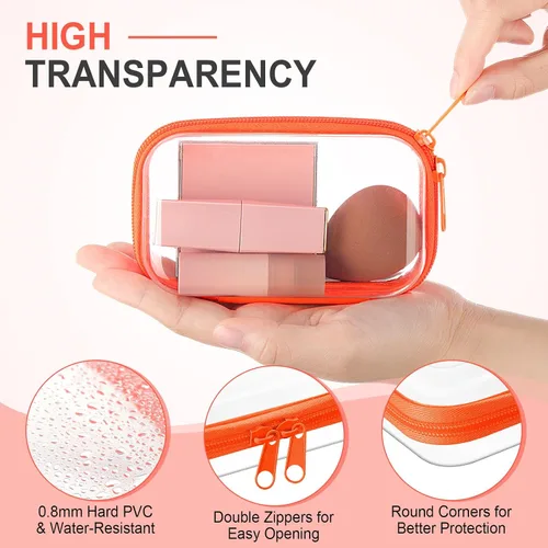 Vista 3 de Hoolerry 4 piezas de estuches rígidos transparentes con cremallera, bolsas de maquillaje, estuche de plástico para lápices, contenedores de caja