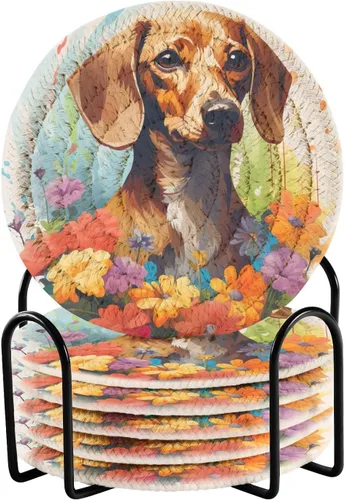 Vista 10 de 6 posavasos absorbentes de muñeco de nieve para protección de mesa, hechos a mano, redondos, tejidos con soporte y resistentes al calor, resistentes